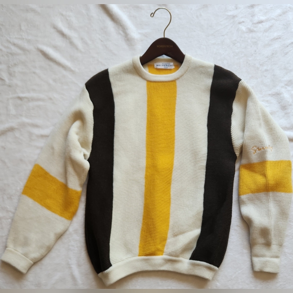 LIKE NEW Givenchy Wool Sweater with Bold Yellow, Cream, & Brown Stripes